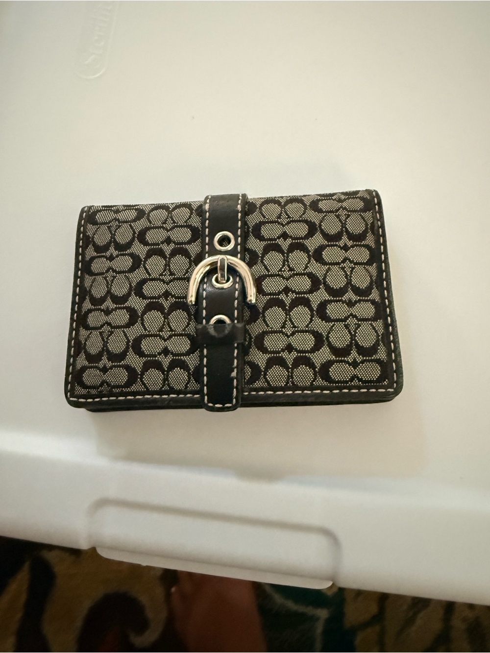 Coach Monogram Canvas Business Card Case with Buckle Accent in Black